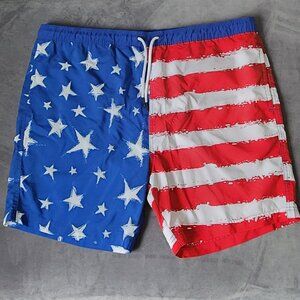 Mens American Flag Print Swim Trunks XL